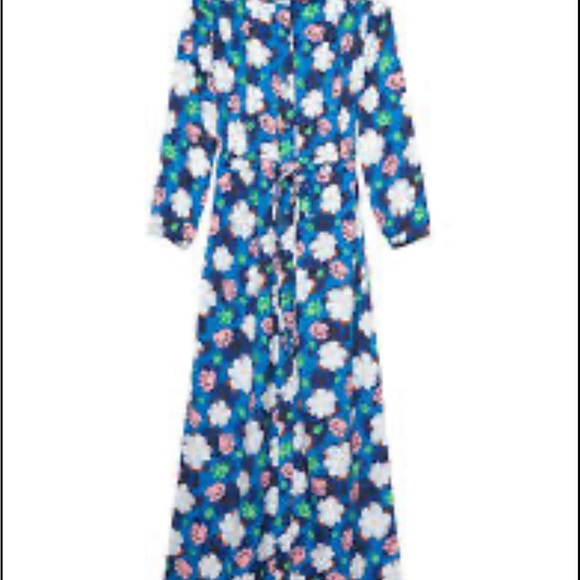 Banana Republic Blue Floral Kids Dress 3/4 sleeve button front, synched waisted - Picture 1 of 14